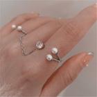 Faux Pearl Chained Alloy Open Ring Silver - One Size