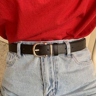 Faux Leather Plain Belt Black - One Size