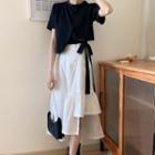 Short Sleeve Lace-up Cropped Top / Asymmetric Hem A-line Skirt
