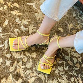 Square-toe Ankle-strap Kitten-heel Sandals