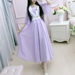 Bell-sleeve Embroidered Maxi Hanfu Dress