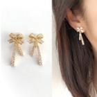 Bow Rhinestone Cuff Earring 1 Pair - Clip On Earring - Gold - One Size