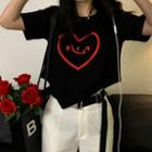 Short-sleeve Asymmetrical Heart Print T-shirt