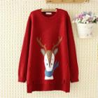 Deer Print Knit Sweater