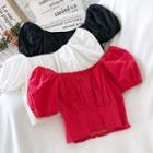 Buttoned Puff-sleeve Cropped Blouse