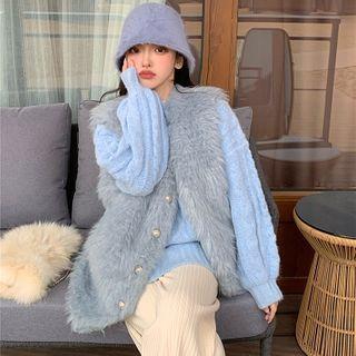 Furry Vest / Wide-leg Knit Pants / Sweater