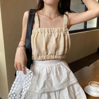 Spaghetti Strap Textured Crop Top / Tiered A-line Maxi Skirt