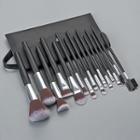 Set Of 15: Makeup Brush With Bag Set Of 15 - Black & Silver - One Size