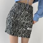 Side-slit Zebra-print Mini Skirt