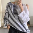 Long-sleeve Asymmetric Striped T-shirt Stripe - One Size