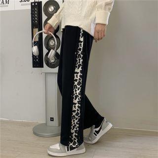 Leopard Print Trim Wide Leg Pants
