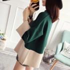 Flare-sleeve Color-block Knit Top
