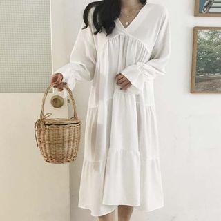 V-neck Long Flare Dress