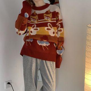 Graphic Pattern Sweater Red - One Size