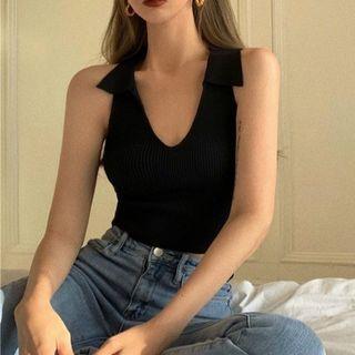Knit Polo Crop Tank Top