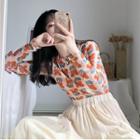 Floral See-through Long-sleeve Top / A-line Sleeveless Dress