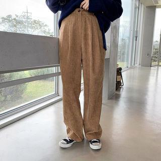 Band-waist Pintuck-trim Corduroy Pants