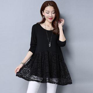 Long-sleeve Lace Hem T-shirt