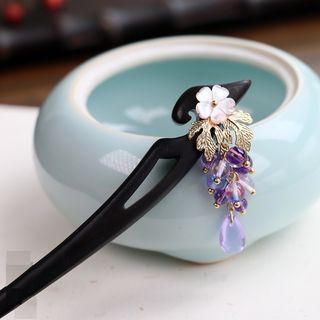 Retro Faux Crystal Flower Hair Stick Black - One Size