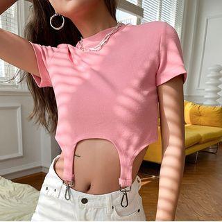 Short-sleeve Distressed Crop Knit Top