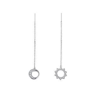 925 Sterling Silversimple Moon Star Tassel Asymmetric Earrings With Austrian Element Crystal Silver - One Size