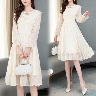 Ruffle Trim Embroidered Dress