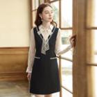 Long-sleeve Tie-neck Lace Panel Mini Dress