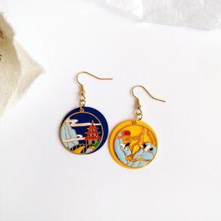 Glaze Alloy Disc Asymmetrical Dangle Earring
