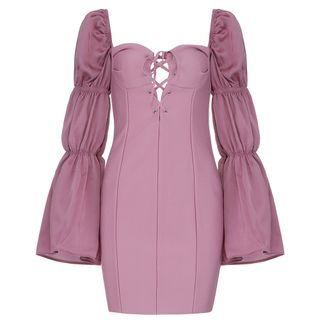 Puff-sleeve Off Shoulder Mini Sheath Dress
