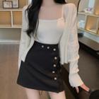 Plain Cardigan / Button-up Mini Skirt