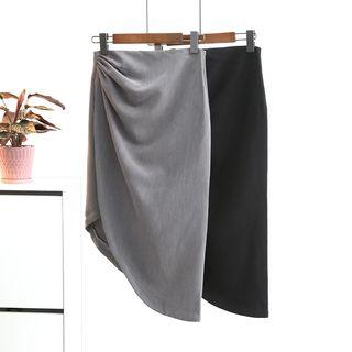 Asymmetric-hem Plain Skirt