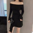 Long-sleeve Off-shoulder Top / Asymmetrical A-line Skirt