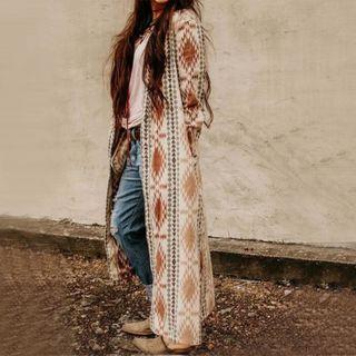 Printed Open Front Maxi Jacket