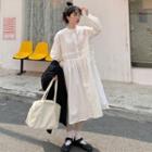 Long-sleeve Lace Panel Midi Shirt Dress White - One Size