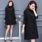 Rhinestone High Neck Long-sleeve A-line Dress