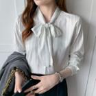 Bow-neck Pinstriped Blouse
