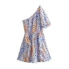 Short-sleeve One-shoulder Print Mini A-line Dress