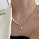 Droplet Pendant Sterling Silver Faux Pearl Necklace 925 Sterling Silver - Necklace - White - One Size