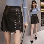 Faux Leather Studded Mini A-line Skirt