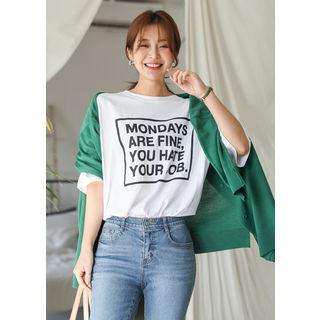Tall Size Elbow-sleeve Letter Print T-shirt