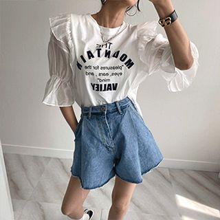 Frill-trim Letter Print Minidress