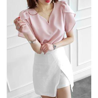 V-neck Petal-sleeve Top