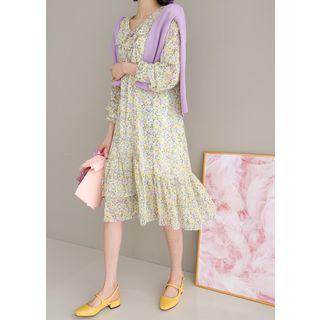 Frill-collar Floral Print Chiffon Dress