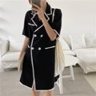 Contrast Trim Double Breasted Short-sleeve Coat Dress