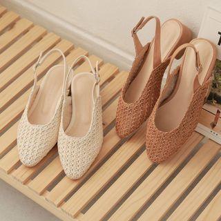 Block-heel Slingback Rattan Sandals