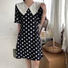 Short Sleeve Contrast Collar Dotted Mini A-line Dress