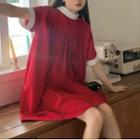 Contrast Trim Mini A-line Dress Red - One Size