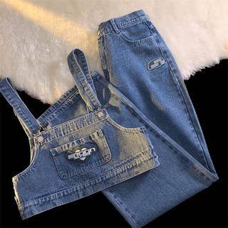 Cropped Denim Camisole Top / Loose Fit Jeans