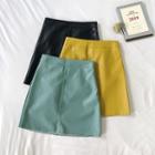 Faux-leather Plain Mini Pencil Skirt