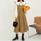 Long-sleeve Wide Collar Blouse / Midi Overall Dress